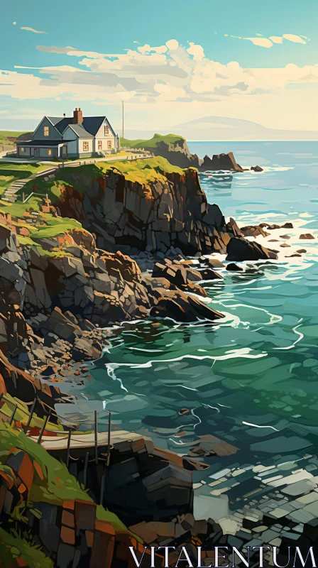 Serene Cliffside Home Overlooking the Ocean AI Image