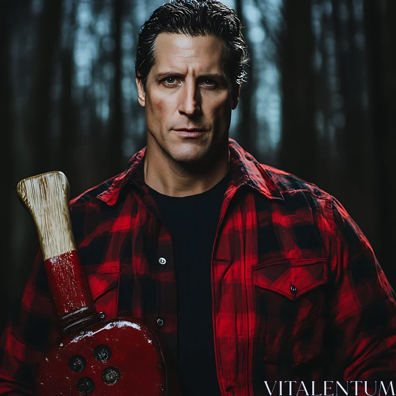 Mysterious Lumberjack in Red Plaid AI Image