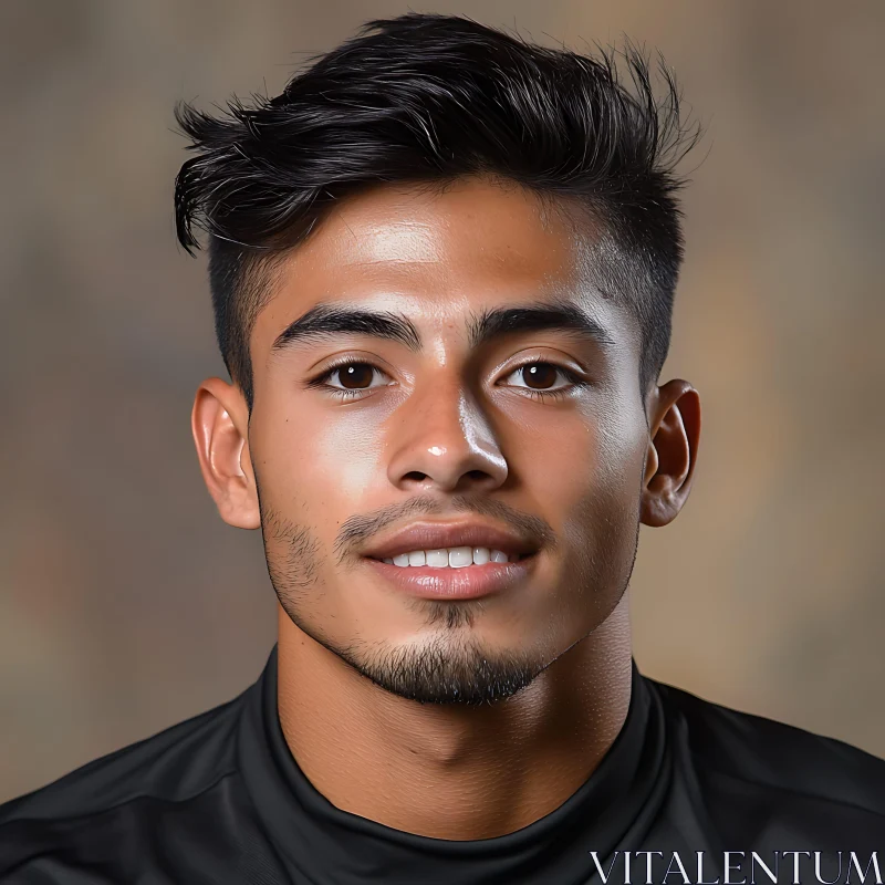 Young Man Portrait with Dark Hair and Neutral Background AI Image