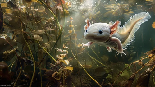 Axolotl Gliding in Lush Aquatic Surroundings