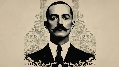 Elegant Vintage Man with Mustache in Formal Suit