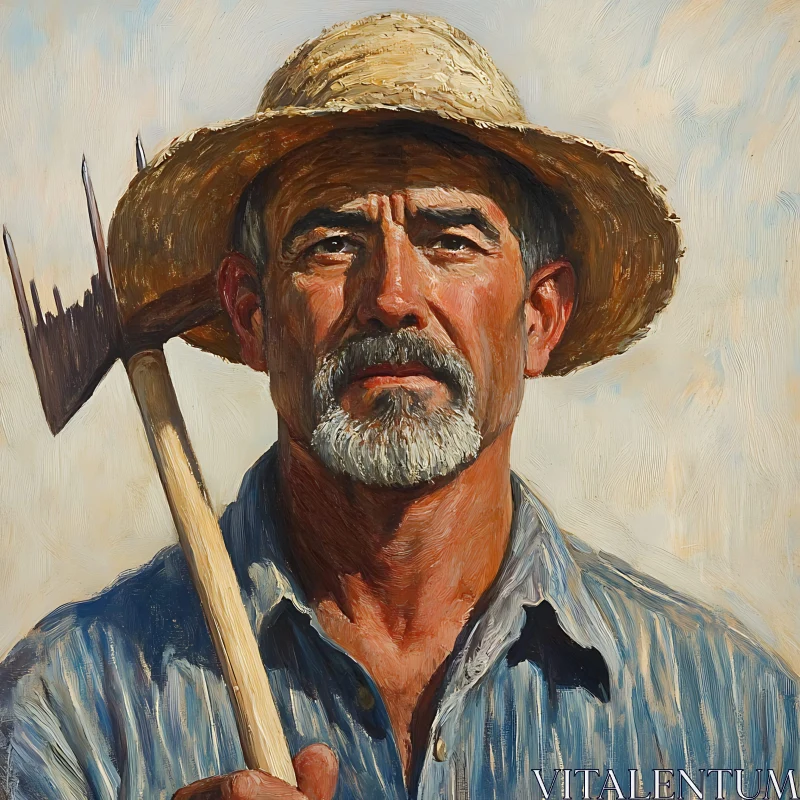 Realistic Oil Painting of an Elderly Farmer AI Image