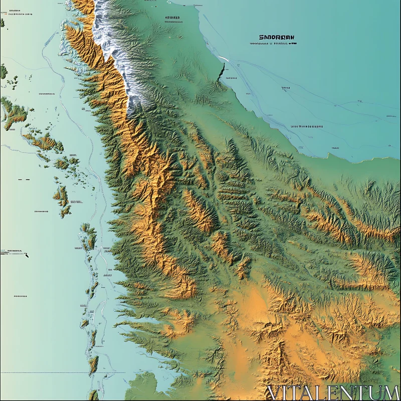 Mountain Regions Topographic Map AI Image