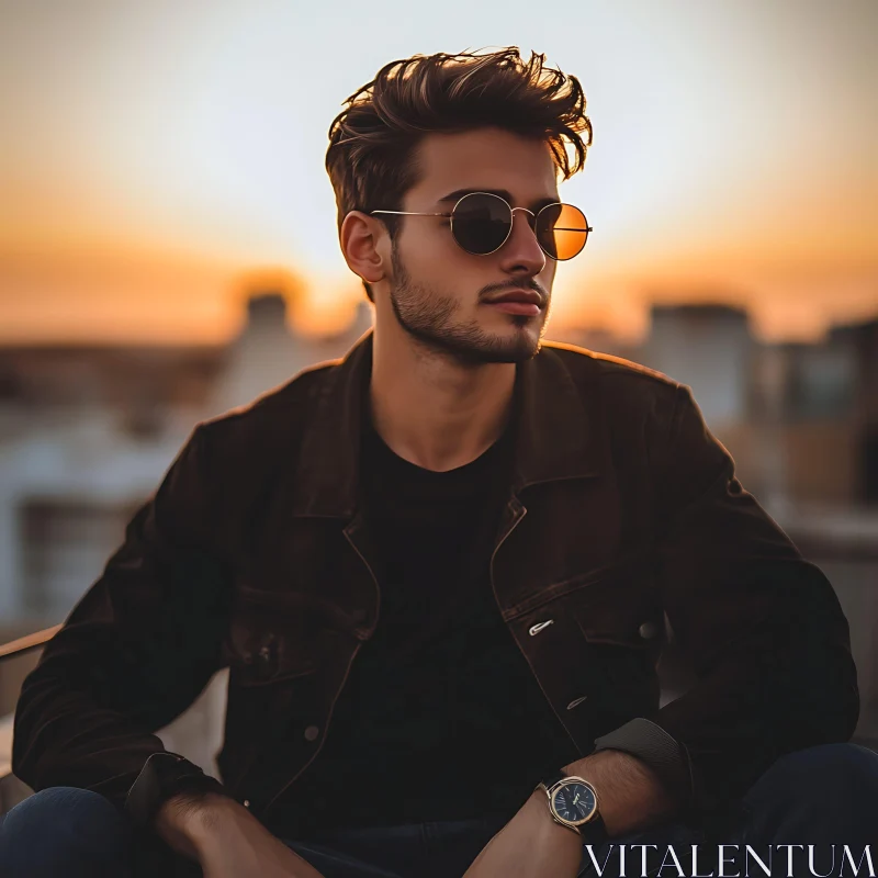 Urban Man Portrait at Sunset AI Image