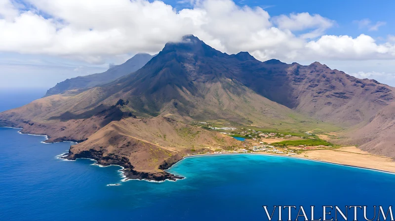 Island Landscape with Mountains and Ocean AI Image