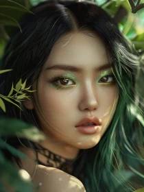 Nature-Inspired Woman with Green Eyeshadow