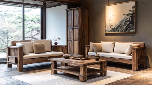 Zen-Inspired Living Room with Wooden Decor