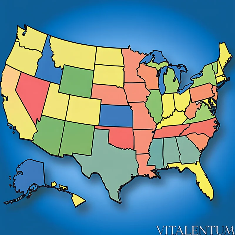 US States Map in a Colorful Layout AI Image