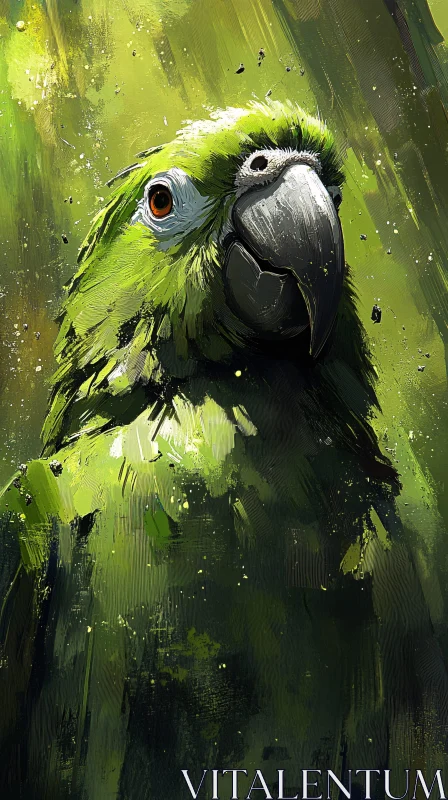 Green Parrot Art Illustration AI Image