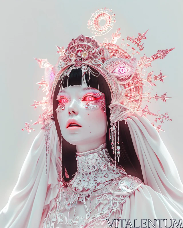 AI ART Futuristic Fantasy Woman with Intricate Headpiece