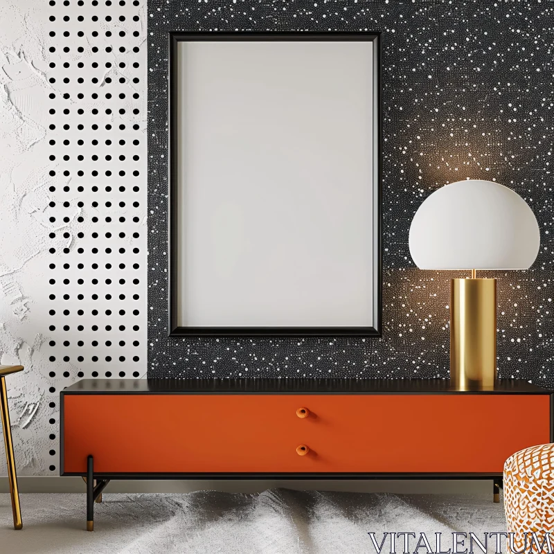 AI ART Contemporary Black and White Wall with Orange Console