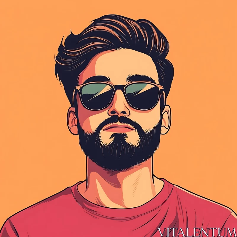 Stylized Artwork of Bearded Man with Sunglasses AI Image