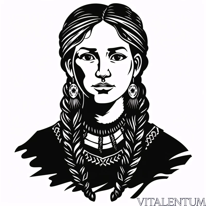 AI ART Monochrome Braided Woman Portrait