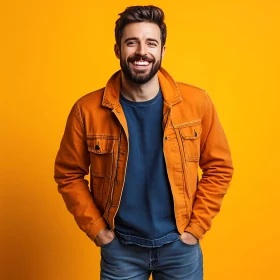 Happy Man in Casual Jacket Against Bright Background