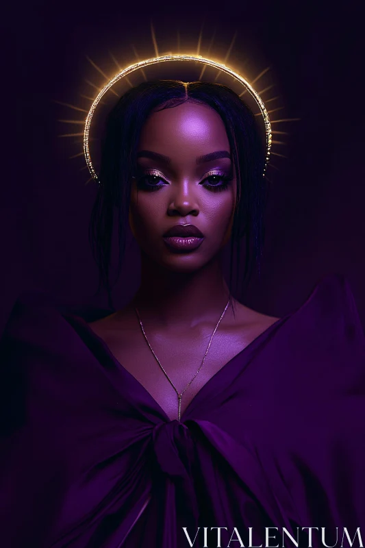 Ethereal Purple-Hued Female Portrait with Halo AI Image