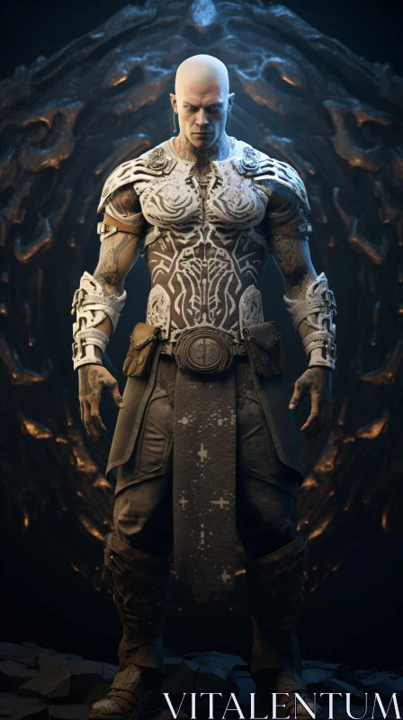 Fantasy Warrior with Ornate Armor and Tattoos AI Image