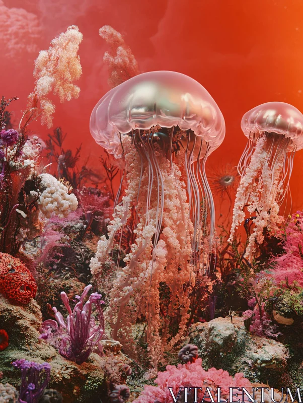 AI ART Graceful Jellyfish Amidst Colorful Underwater Corals