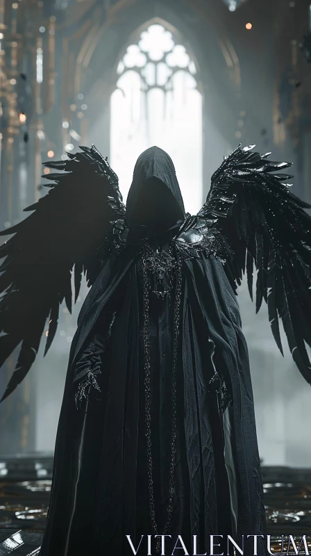 Gothic Angel with Black Wings AI Image