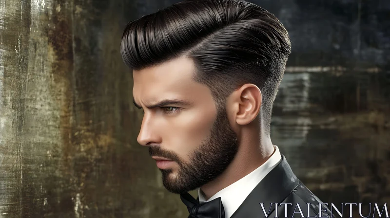 AI ART Stylish Man in Tuxedo with Groomed Hair and Beard