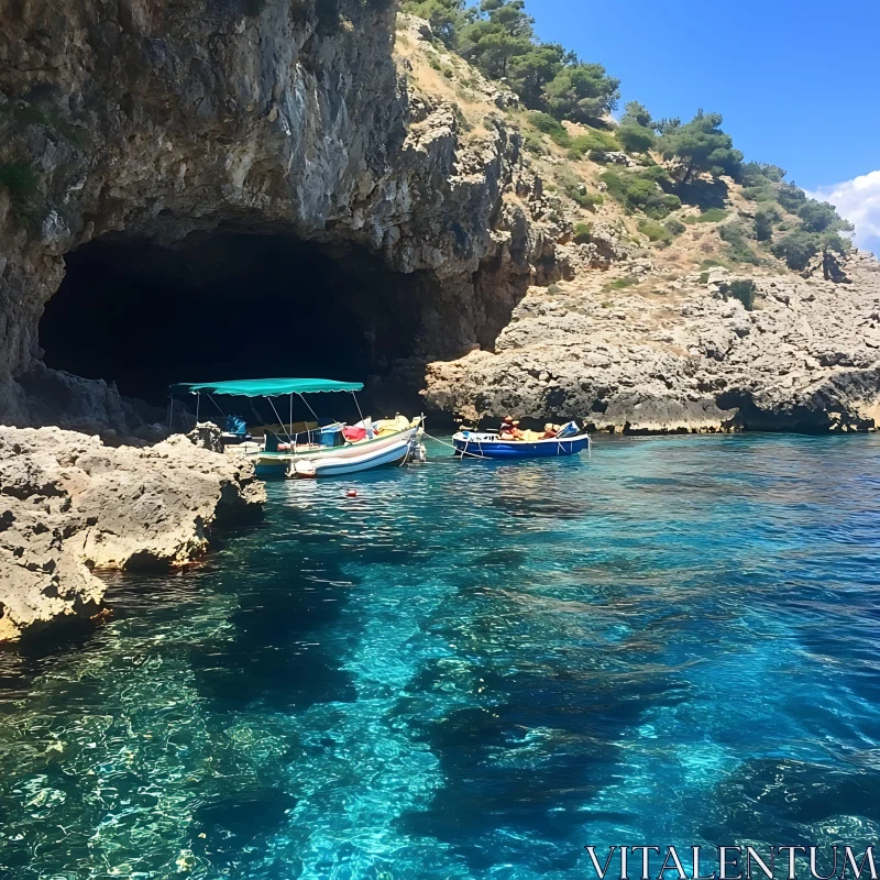 Scenic Coastal View with Clear Turquoise Water and Boats AI Image