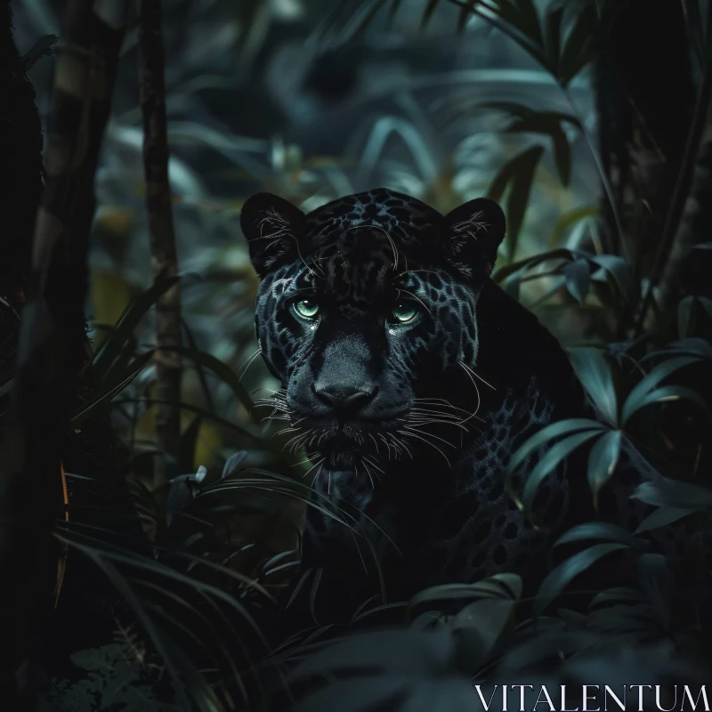 AI ART Elegant Panther in Shadowy Jungle