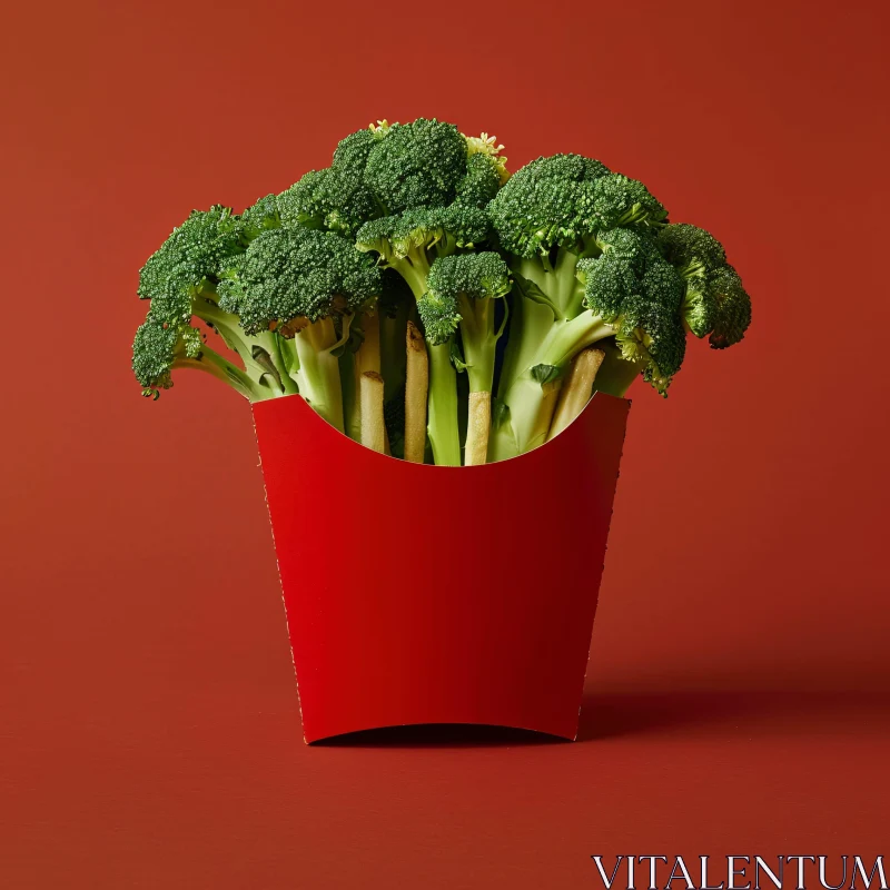 AI ART Broccoli in Red Fry Box