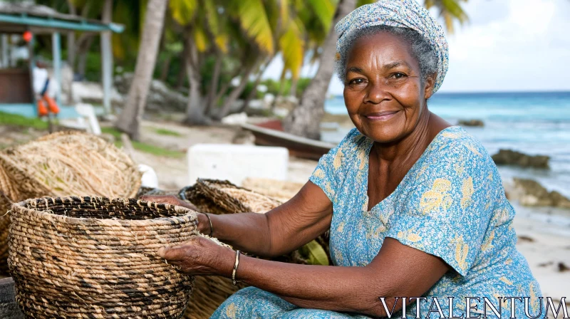 Traditional Basket Weaving by the Seaside AI Image