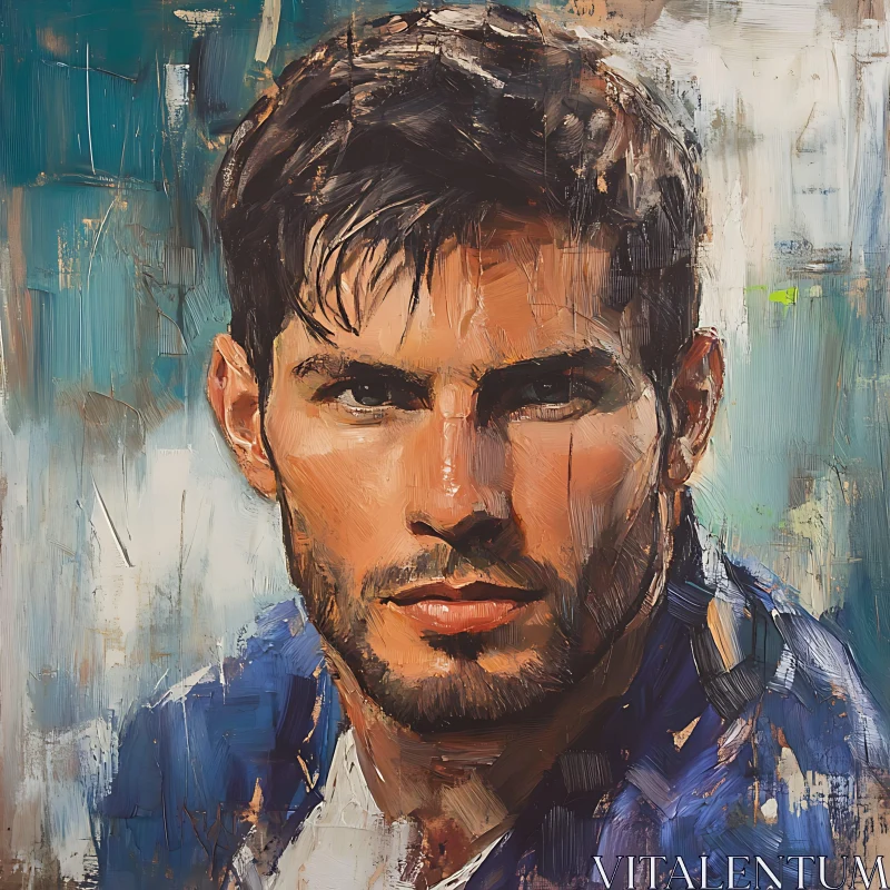 Expressive Male Portrait in Oil AI Image