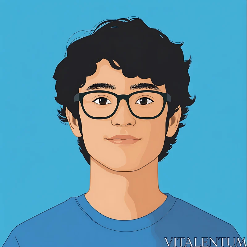 Modern Digital Art of a Man with Black Curly Hair AI Image