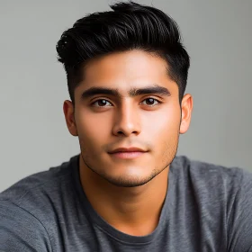 Portrait of Young Man in Gray T-Shirt