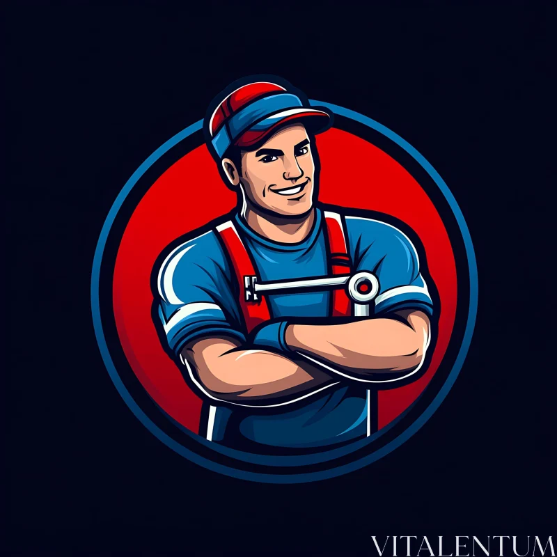 Smiling Plumber Cartoon Logo AI Image