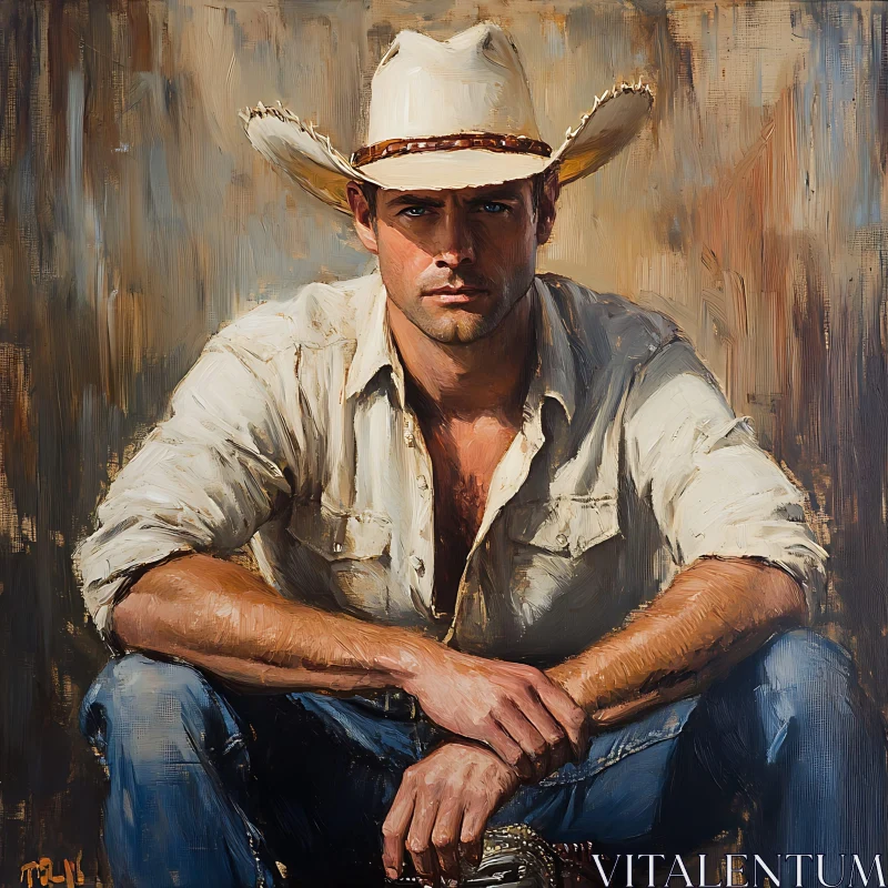 Western Man with Cowboy Hat Artwork AI Image