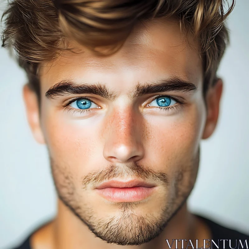 Young Man Portrait with Blue Eyes and Beard AI Image