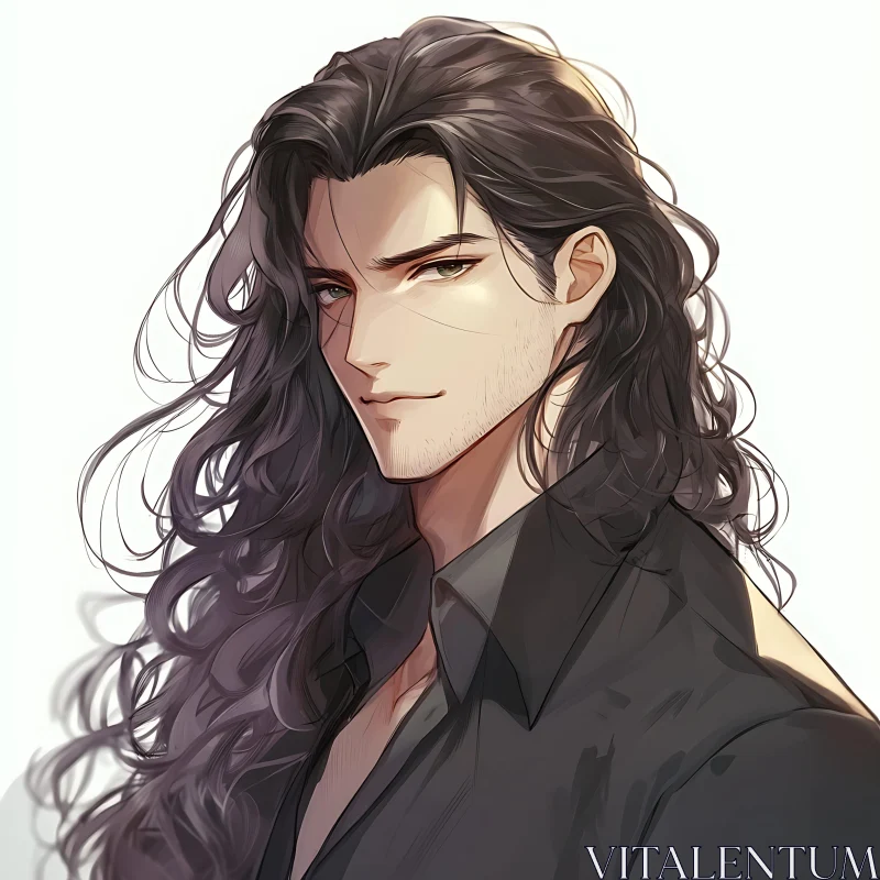 Expressive Anime Male with Long Hair AI Image