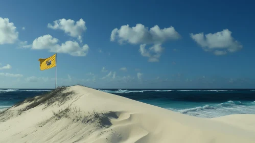 Ocean View with Sandy Dune and Yellow Flag