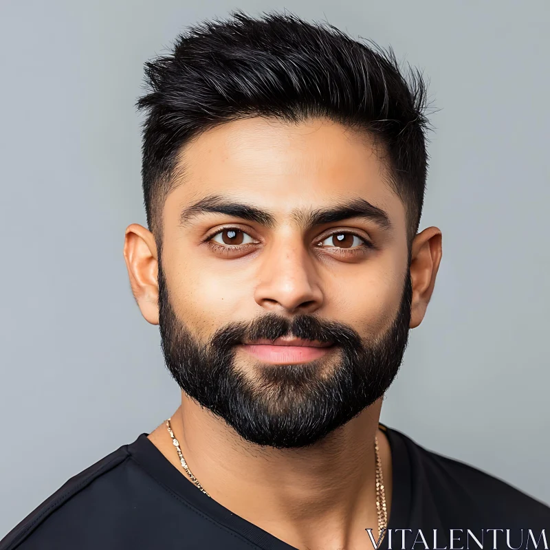 Portrait of Bearded Man with Brown Eyes AI Image