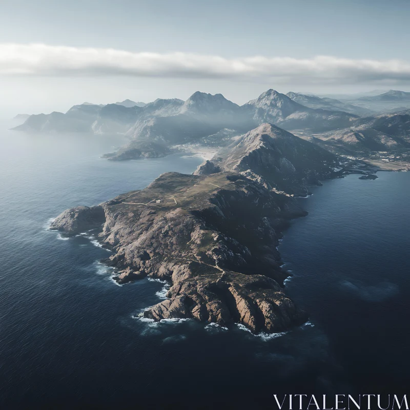 Mountainous Island Aerial Landscape AI Image