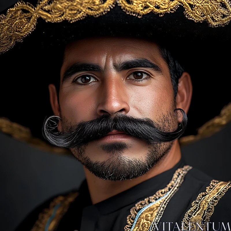 Intimate Man Portrait with Mustache and Hat AI Image