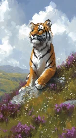 Tiger in Serene Mountain Landscape