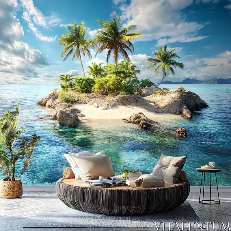 Tropical Paradise with Cozy Outdoor Sitting Area AI Image