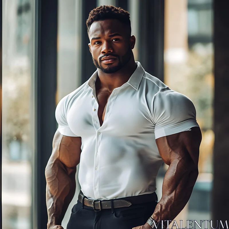 Confident Muscular Man in Stylish Attire AI Image