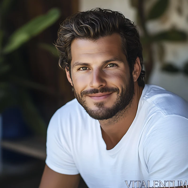 Smiling Man with Brown Hair and Beard AI Image