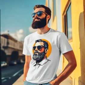 Bearded Man Wearing Sunglasses and Art Tee