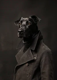 Elegantly Clad Black Dog Against Dark Backdrop