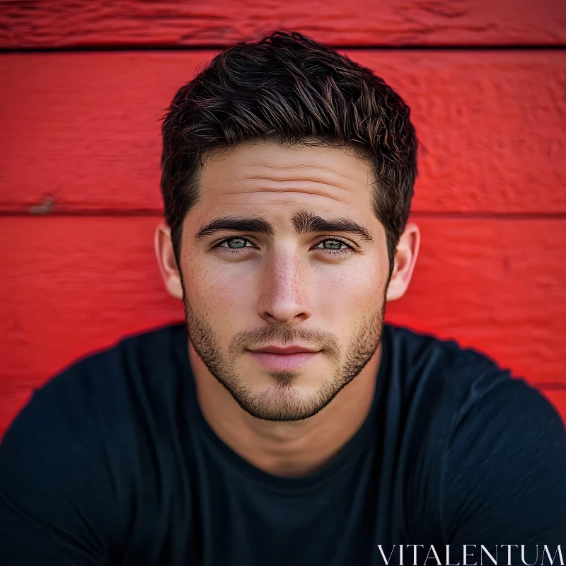 Portrait of a Man in Front of Red Timber AI Image