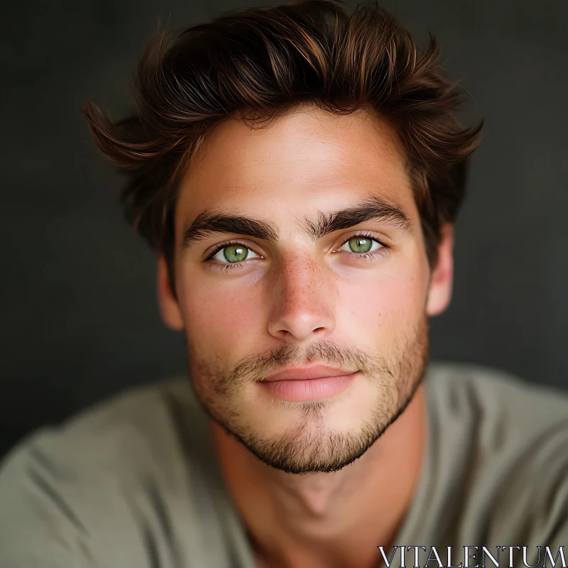 Young Man's Portrait with Striking Eyes AI Image