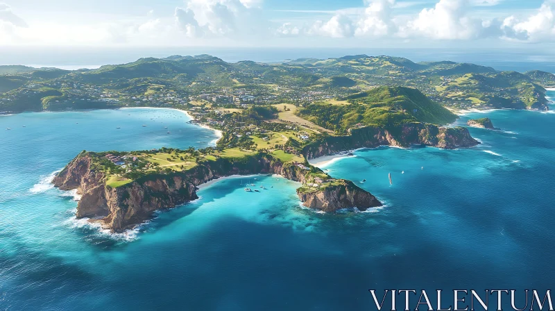 Stunning Aerial Island Landscape with Pristine Beaches and Cliffs AI Image