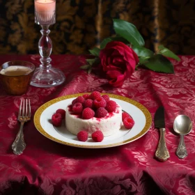 Luxury Dining with Raspberry-Topped Cake