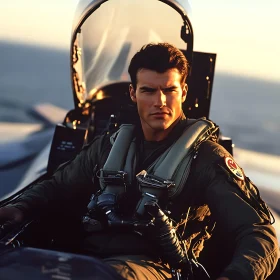 Pilot in Aircraft Cockpit Bathed in Golden Light