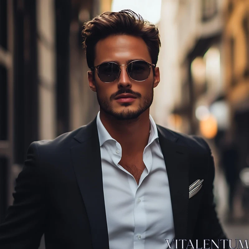 Elegant Man Wearing Sunglasses in City AI Image